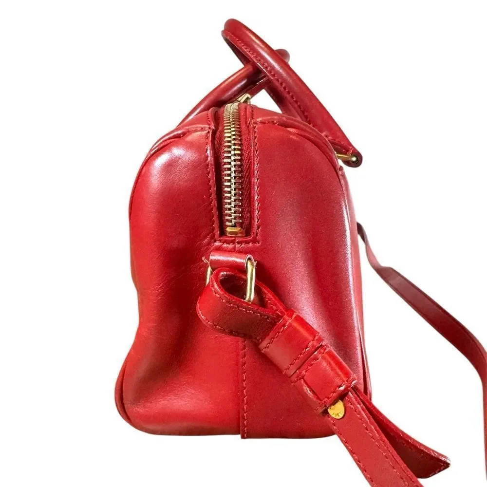 SAINT LAURENT Red Leather 2way YSL Classic Baby Duffle Bag